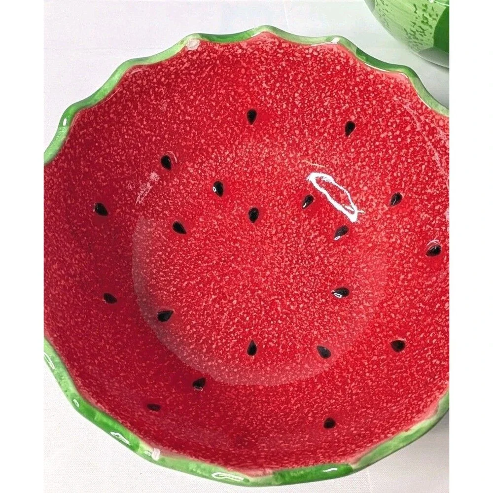 Sonoma Home Goods Fruit Punch Watermelon Ceramic Bowl Set of 3 Red Green